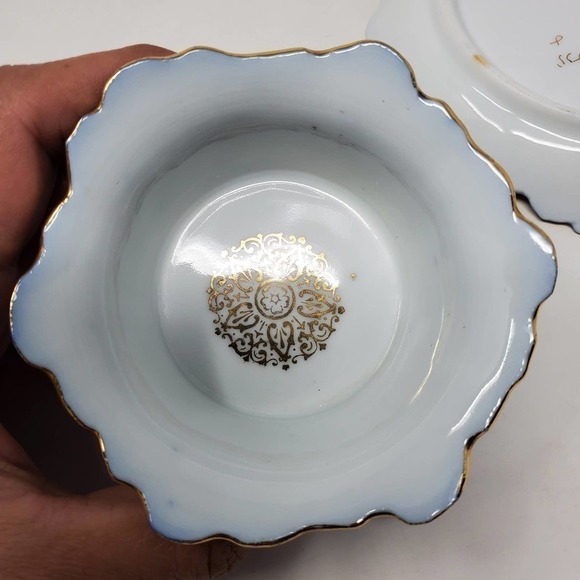 Antique Victoria LS&S Carlsbad Austria Flow Blue Bowl Ramekin and Saucer Set - Picture 7 of 12